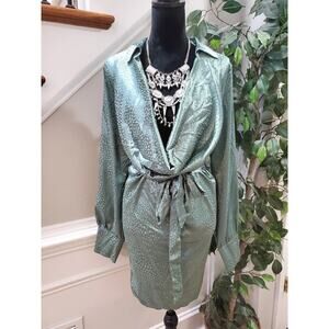 Fashion Nova "You Better Work" Green Polyester Long Sleeve Knee Length Size XL